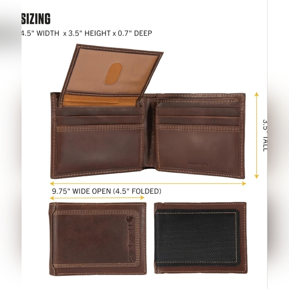 Carhartt Men's Leather Passcase Wallet, Durable Bifold Wallet - Picture 2 of 9